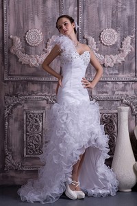 The Super Hot Column / Sheath One Shoulder High-low Organza Beading Wedding Dress 