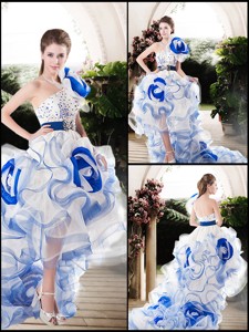 Popular One Shoulder High Low Wedding Dress With Beading And Ruffles