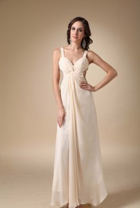 Champagne Empire Straps Floor-length Chiffon Beading and Ruch Prom / Evening Dress