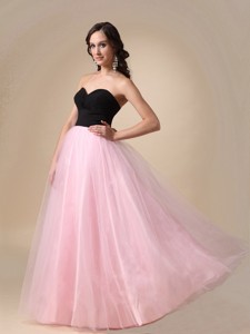 Black And Pink Sweetheart Floor-length Taffeta And Tulle Ruch Prom Pegant Dress