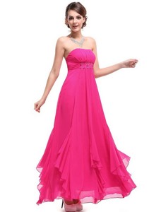 Popular Ankle Length Hot Pink Prom Dress With Beading
