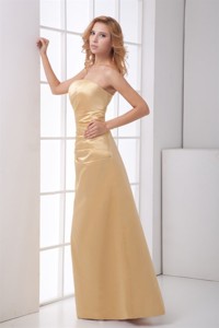 Column Strapless Floor-length Champagne Ruching Prom Dress