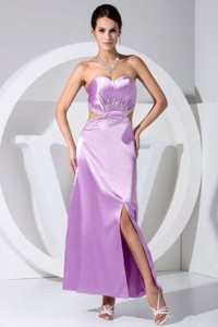 Beading Decorate Bodice High Slit Sweetheart Neckline Ankle-length Lavender Prom Dress