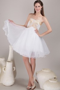 White Princess Sweetheart Knee-length Organza Beading Prom Dress