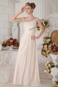 Champagne Empire One Shoulder Floor-length Chiffon Beading and Ruch Prom Dress