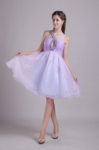 Lilac V-neck Knee-length Organza Beading Prom Cocktail Dress