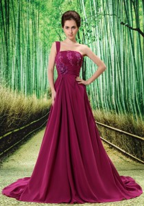 Custom Made Fuchsia One Shoulder Appliques Clarines Prom Dress Beaded Decorate Bust In Formal Evenin