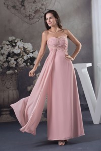 Simple Beading Sweetheart Pink Long Column Prom Dress