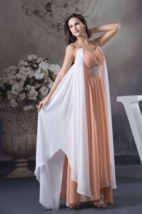 Beaded Decorate Shoulder Empire Asymmetrical Prom Dress