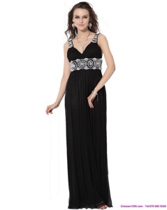 Pretty Black Long Prom Dress With White Appliques