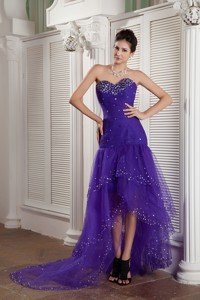 Custom Made Purple Mermaid Sweetheart High-low Prom Dress Tulle Beading