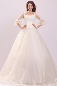 Strapless Appliques Wedding Dress With 34 Length Sleeves
