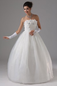 Ball Gown Wedding Dress With Appliques Decorate Bust Strapless Tulle In Altadena California 