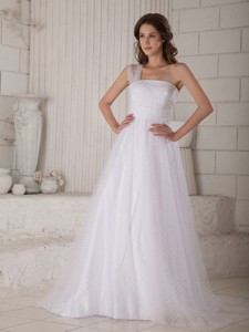 Discount Princess One Shoulder Court Train Special Fabric Wedding Dress