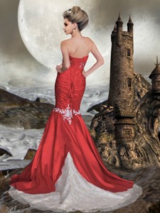 Popular Red Mermaid Sweetheart Lace Appliques Wedding Dress 