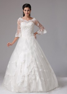 Litchfield Connecticut City V-neck Wedding Dress With Lace In