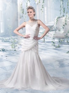 Elegant Column Wedding Dress With Beading And Ruching