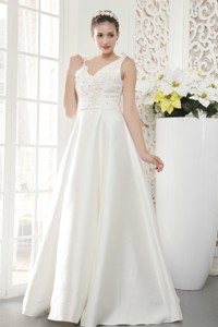 Brand New Princess V-neck Floor-length Satin Beading Wedding Dress