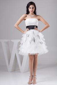 Black and White Mini-length Bridal Gowns with Beading and Layers 