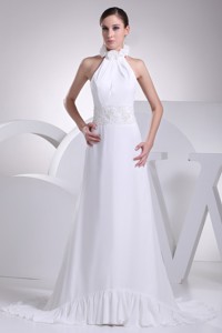 Discount Halter Chiffon Wedding Dress With Appliques