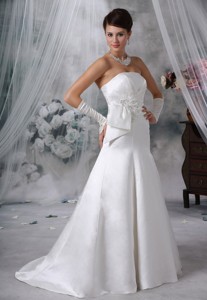 West Appliques With Beading Satin Brush Train Wedding Dress For New Style