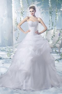 Perfect Puffy Court Train Wedding Dress With Beading