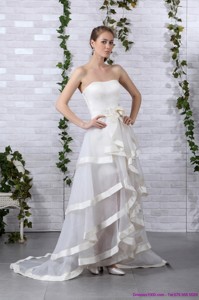 Detachable White Strapless Wedding Dress With Brush Train And Bownot
