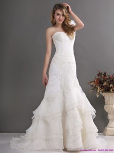 Classical One Shoulder Wedding Dress With Lace