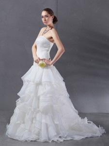 Popular A Line Strapless Wedding Dress With Ruffles