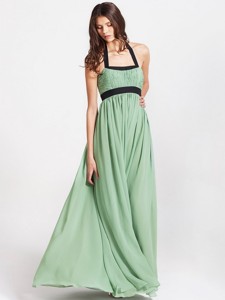 Spring Modern Halter Top Prom Dress With Ruching And Belt
