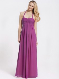 Exquisite Halter Top Fuchsia Prom Dress With Ruching