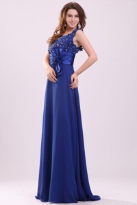 Empire V-neck Blue Blue Beading and Bowknot Taffeta Prom Dress