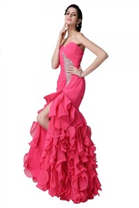 Mermaid Sweetheart Beading Ruffles Coral Red Prom Dress