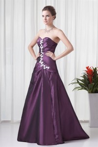Empire Sweetheart Purple Appliques Long Lace Up Prom Dress