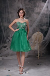 Sweet Green Sweetheart Prom Homecoming Dress Organza Beading Knee-length
