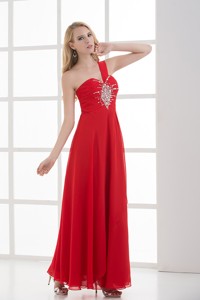 Empire One Shoulder Floor-length Chiffon Red Prom Dress