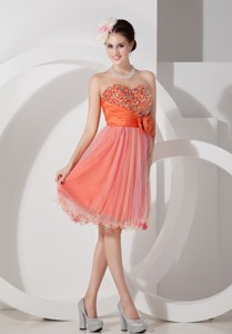 Custom Made Orange Sweetheart Short Prom Dress Organza Ruch And Beading Knee-length