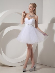 Cheap White Cocktail Dress Sweetheart Organza Beading Mini-length