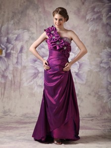 Beautiful Eggplant Purple Column One Shoulder Prom Dress Taffeta Beading Floor