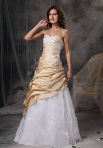 Sweet Champagne and White Sweetheart Prom Dress Appliques Floor-length