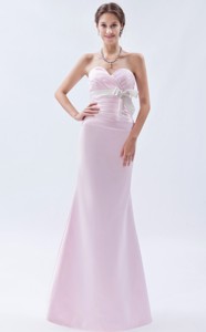 Baby Pink Mermaid Sweetheart Floor-length Satin Bow Prom Dress