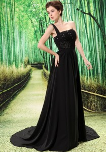 Custom Made Black One Shoulder Appliques Clarines Prom Dress Beaded Decorate Bust In Formal Evening