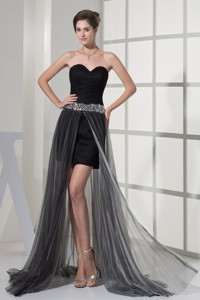 Beading Sweetheart High-low Black Prom Dress