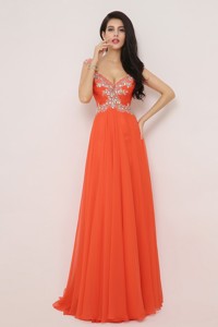 New Arrivals Brush Train Prom Dress With High Slit And Beading