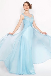 Perfect Straps Ruched Light Blue Prom Dress With Beading