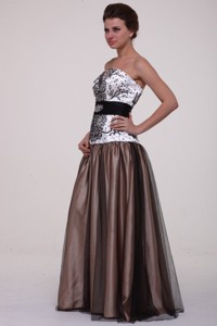 White And Brown Strapless Prom Dress With Beading