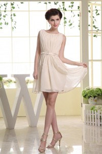 Bateau Belt and Champagne For Prom Dress With Mini-length
