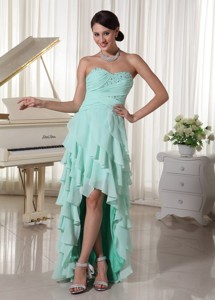 Apple Green Chiffon Layered High Low Prom Dress With Sweetheart Empire Beading and Ruch Decorate Up