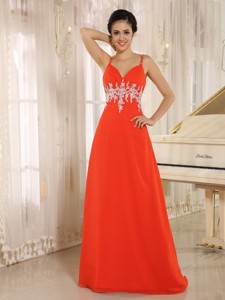 Red New Style In Akron Arkansas Prom Celebrity Dress With Spaghetti Straps Appliques Decorate W
