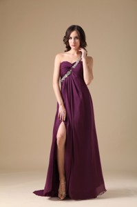 Elegant Dark Purple Empire One Shoulder Prom Dress Chiffon Beading